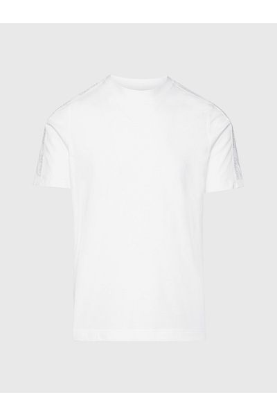 Calvin Klein Erkek Kol Ve Göğüs Kısmında Marka Logolu Pamuklu Bisiklet Yakalı Nem Emici Kumaşlı Beyaz T-shirt 00