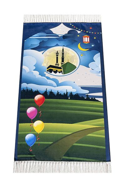 ihvanonline Детски молитвен килим с дигитален печат - Кабел с балони - 44 X 78 см