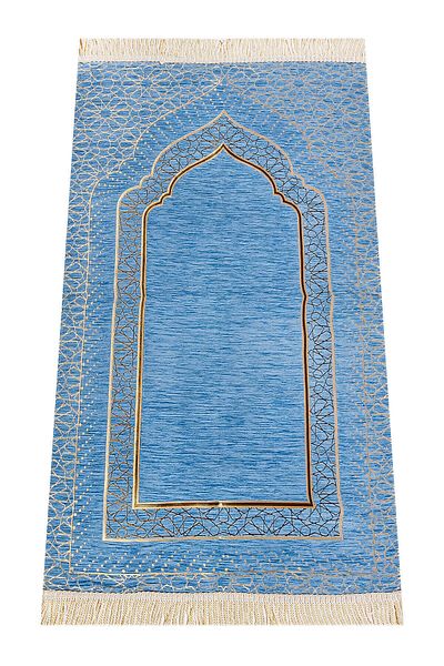 ihvanonline Mihrab Patterned Lined Chenille Prayer Rug - Blue