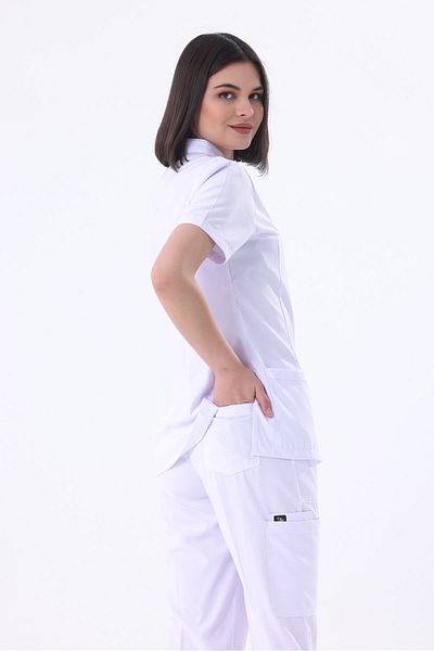 EGEUNIFORM Premium Suit White - Flex Cargo Pocket Doctor Nurse Scrubs Uniform Medical Hospital Women Men