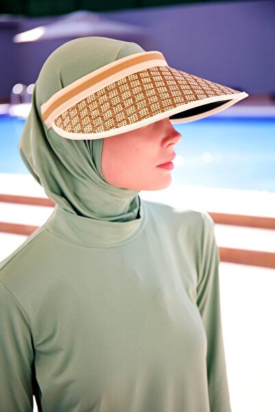 Marina Baklava Desenli Bej Vizör Şapka 14395