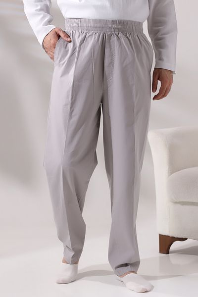 ihvanonline Dark Gray Men's Linen Shalwar - Comfortable Fit, Elastic Waist, Hajj and Umrah