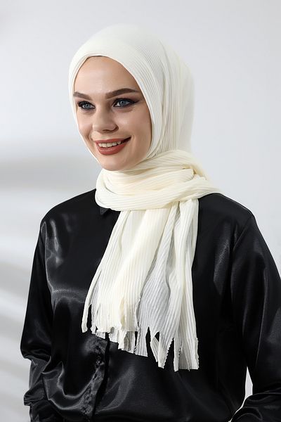 ihvanonline Κρέμα Hijab Έτοιμο Πρακτικό Βαμβακερό Σάλι με ραβδώσεις