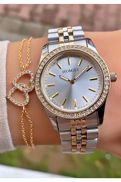 Homies Yellow Silver Colored Women's Wristwatch - Bracelet Gift