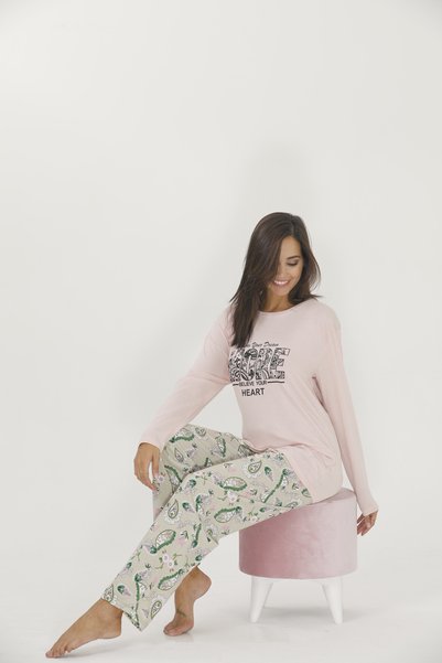 Tamay Boxer Autumn Battal Long Sleeve Pajama Set with Long Lettered Bottoms