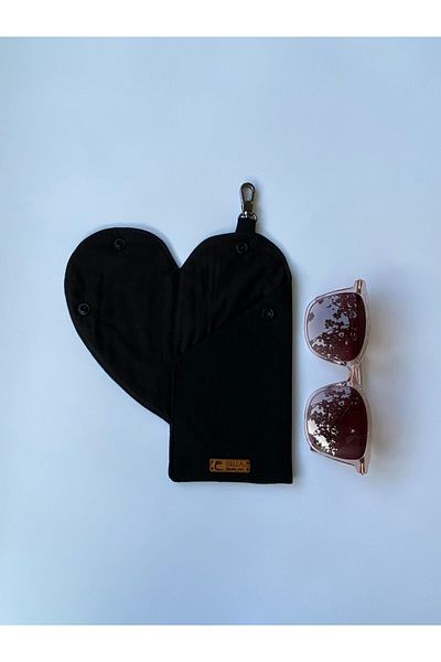 İsella Black Canvas Heart Glasses Case