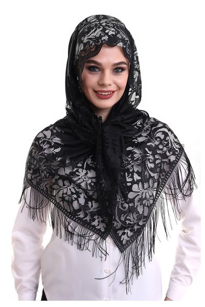 ihvan online Șal delicat din tul negru-2 60x160