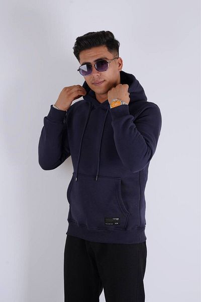 Est Estola Ανδρικό φούτερ με κουκούλα Navy Blue Kangaroo με τσέπες - 3ο Σχεδιασμός κλωστών