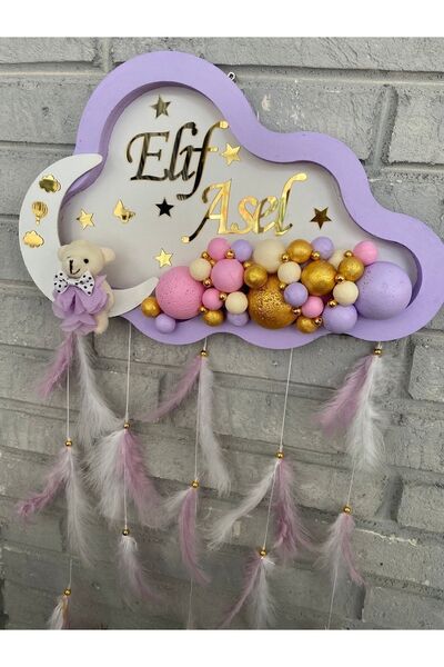 NeşeliAtölyem 40 Cm Bulut Model Ayıcıklı Kişiye Özel Bubble Bebek Kapı Süsü