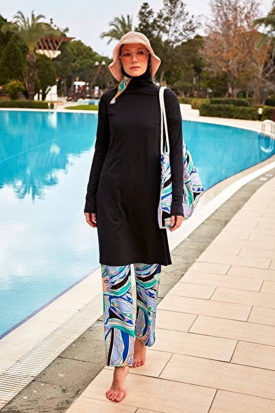 Marina Black Lycra Hijab Swimsuit - Full Covered M2477