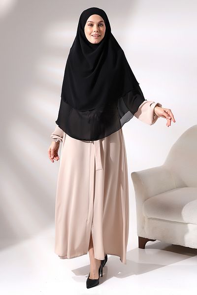 ihvanonline Eșarfă neagră cu trei straturi, din șifon, scurtă, cu voal, hijab