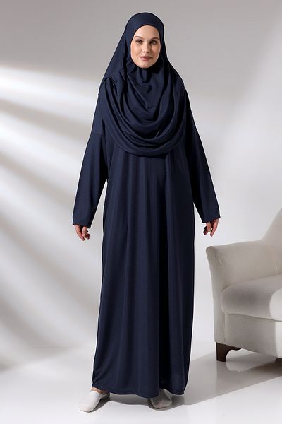 İhvan Μπλε Navy One Piece Φόρεμα προσευχής με τσάντα