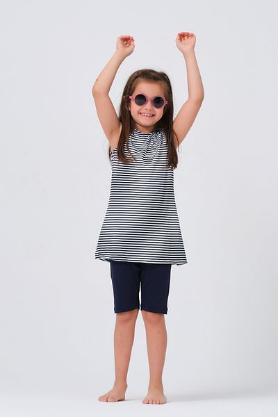 ALFASA 23150 Model Navy Blue Patterned Children's Swimsuit - Zero Sleeve