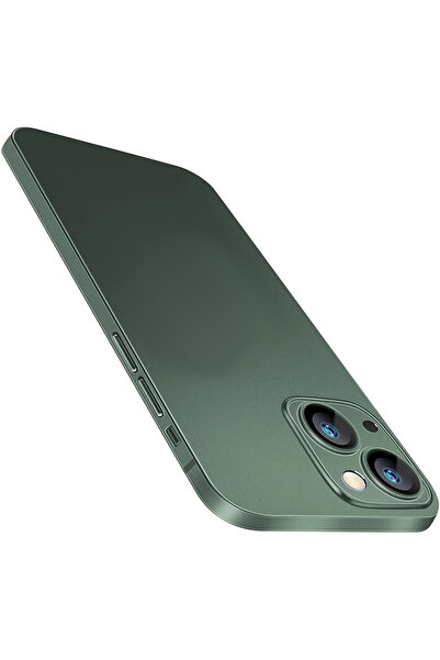 HyperAge Iphone 13 Kılıfı Ultra Ince Mat Yüzeyli Elden Kaymaz Kamera Korumalı Kapak Yarı Şeffaf Koyu Yeşil