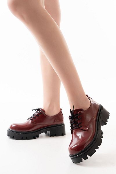 Aymood 868-754 Pantofi casual cu șireturi din piele lacuită roșie claret