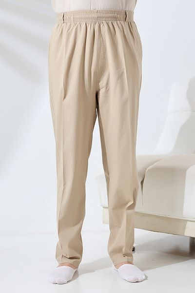 ihvanonline Beige Linen Shalwar - Men's Pants with Comfortable Cut and Elastic Waist