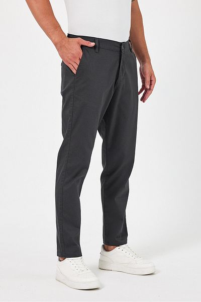 TheSeason Men's Anthracite Gabardine Cotton Slim Fit Stretch Chino Trousers