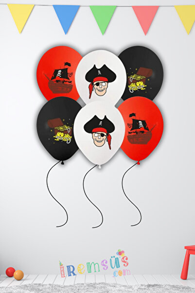 mypartyready Korsan Konsept Doğum Günü Partisi Baskılı Balon 10 Adet Korsan T...