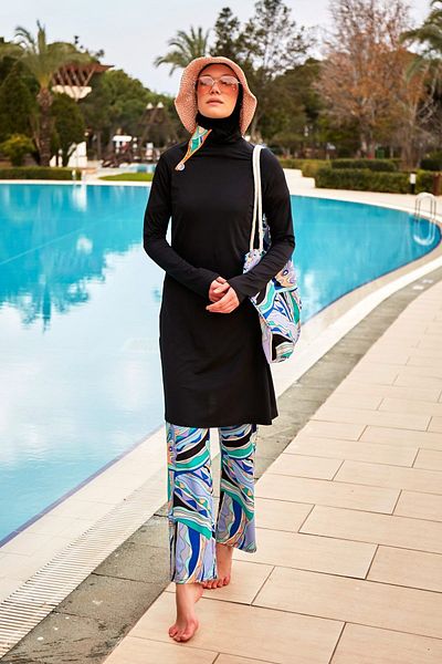 Marina Black Lycra Hijab Swimsuit - Full Covered M2477