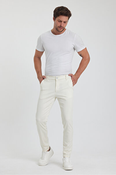 TheSeason Еластичні чоловічі брюки-чіно з боковими кишенями Slim Fit - Екрю Габардин Бавовняний льон