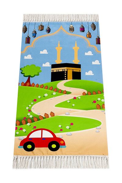 ihvanonline Digital Printed Children's Prayer Rug - With Kabeli Car - 44 X 78 Cm