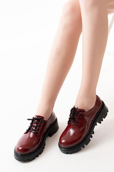 Aymood 868-754 Pantofi casual cu șireturi din piele lacuită roșie claret
