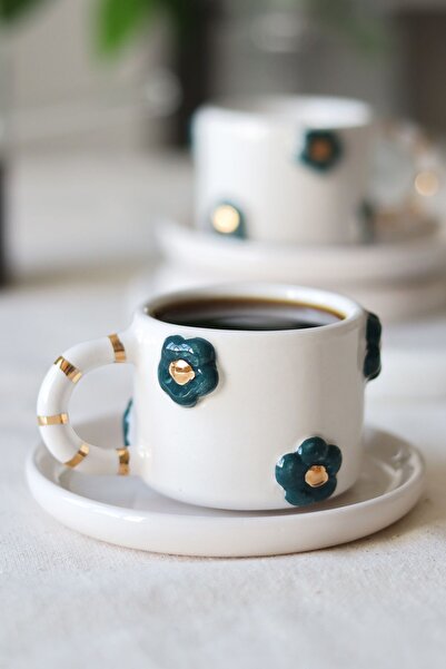 ada mia seramik 24K Gold Decorated 2-Piece Floral Ceramic Cup Set - 120ml