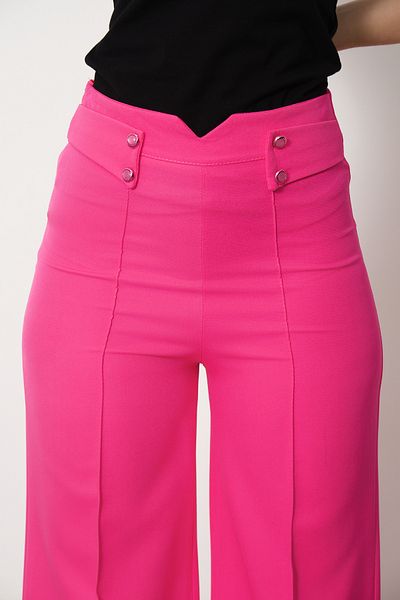 H&A İSTANBUL Women's High Waist Palazzo Button Detail Slim Fit Calip Trousers