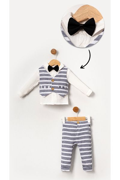Bubito Gray 4-Piece Muslin Bow Tie Vest Set for Baby Boy and Child