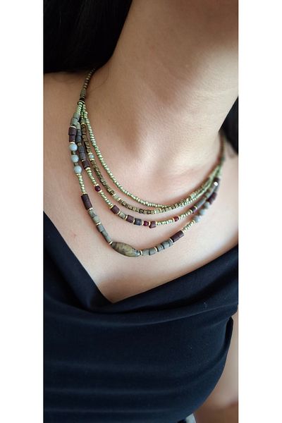 azra takı tasarım Handmade,grey,green,short women's necklace