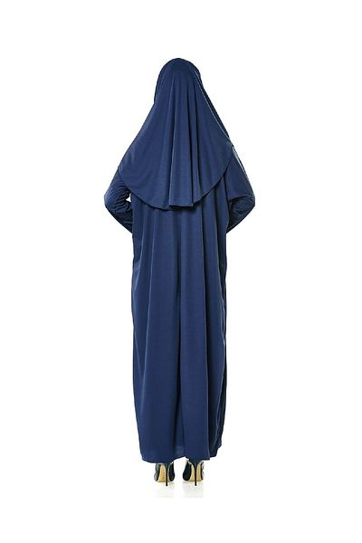 İhvan Μπλε Navy Blue One Piece Prayer Dress - 5015 και χαλί προσευχής και Zikirmatik Σετ τριών