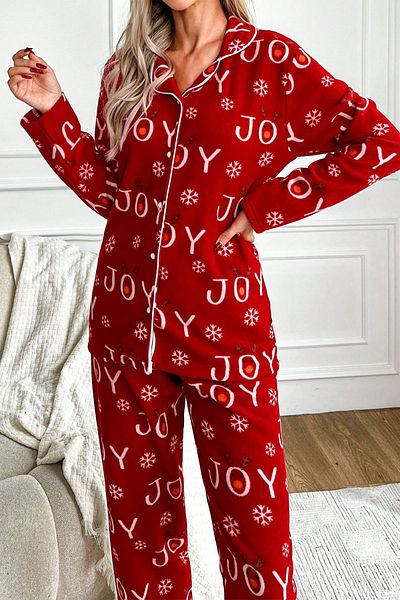 nisaNCa Winter New Year Patterned Women's Shirt Fleece Pajama Set - Deer Christmas Pajamas