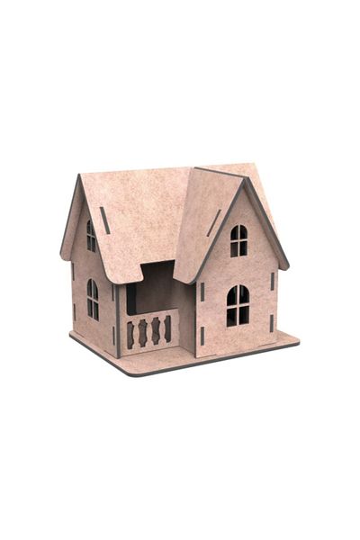 Giftölye Wooden Villa Painting Model Set (Maket+Paint+Brush)