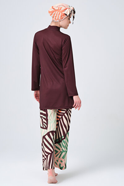 ALFASA 23670-23 Model Brown Hijab Swimsuit - Soil Full Covered