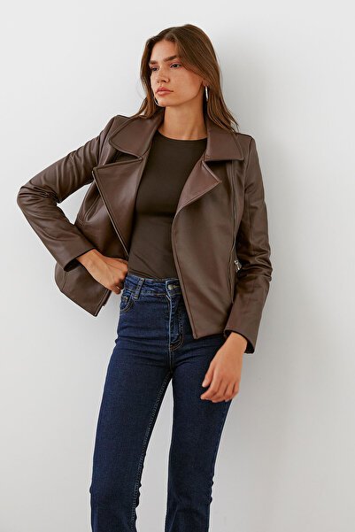 urban focus Double Breasted Leather Coat