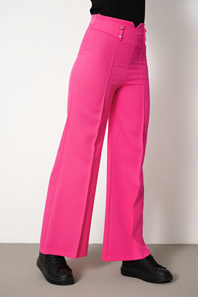 H&A İSTANBUL Women's High Waist Palazzo Button Detail Slim Fit Calip Trousers