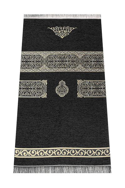 ihvanonline Kaaba Patterned Chenille Prayer Rug - Black