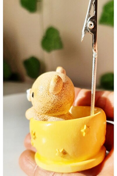 melora Sarı Sepette Ayıcık Metal Ayı Not Tutucu Metal Kıskaç Notluk Not Tutacağı