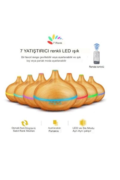 Genel Markalar Kahverengi 7 Led Işıklı Aromatik Oda Kokusu Hava Nemlendirici 550 Ml Aroma Difüzörü Buhar