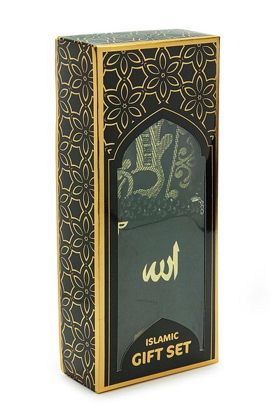 ihvanonline Black Rosary and Prayer Rug Set - Velvet Covered Yasini Şerif Book