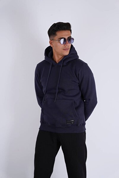 Est Estola Чоловічий темно-синій світшот з капюшоном і кишенями - 3-нитковий шардоне