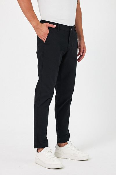 TheSeason Men's Black Gabardine Cotton Slim Fit Stretch Chino Trousers