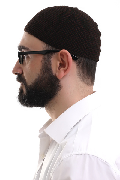 ihvan online Dark Brown Winter Orlon Prayer Skull Diamond Patterned Skullcap