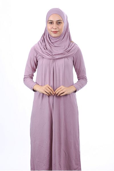 ihvanonline Μέγεθος σερβιτόρου 12-15 ετών Dusty Rose One Piece Γυναικείο φόρεμα προσευχής με αυτοκαλυμμένο κάλυμμα