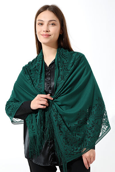 ihvan online Πράσινο σάλι από τούλι - Κάλυμμα Mevlüt με φούντες