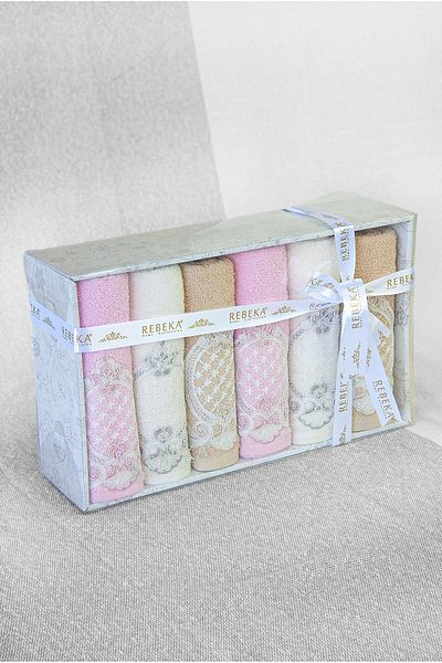 ihvanonline 6-Piece Colorful Laced Towel Set - 100% Cotton, Mevlüt and Dowry Luxury Box