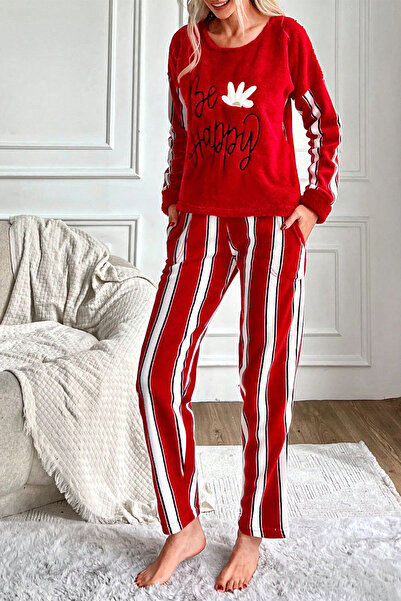 nisaNCa New Year's Themed Winter Plush Fleece Women's Pajama Set - Hair Band Gift