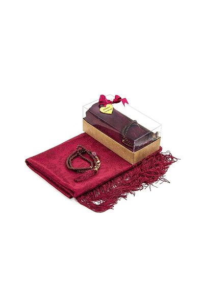 İhvan Red Mevlid Gift Set - With Prayer Beads and Shawl Cover