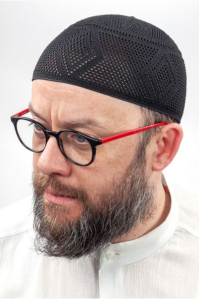 İhvan Черна дантелена плетена молитвена шапка