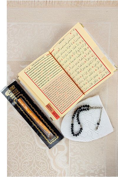 ihvanonline Set mărgele de rugăciune Yasin și set Miswak - Set covor de rugăciune cu zestre, pachet religios în cutie cadou
